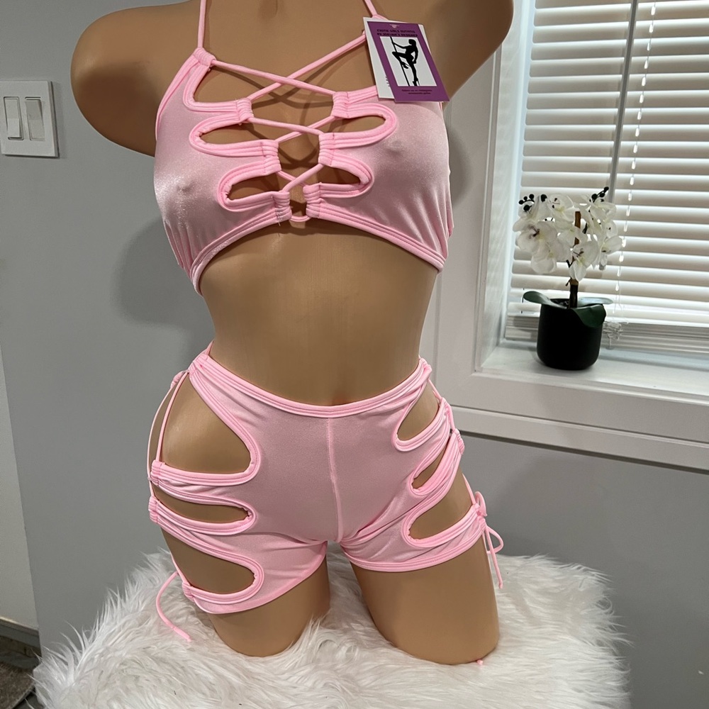 Stripper wear baby pink shorts w tube top